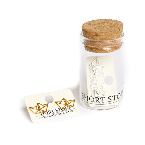 Origami Stencil Stud Earrings - Gold Boat