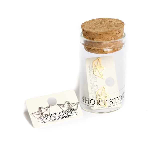 Origami Stencil Stud Earrings - Silver Boat