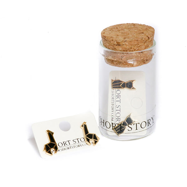 Origami Stencil Stud Earrings - Black Giraffe