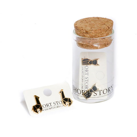 Origami Stencil Stud Earrings - Black Giraffe