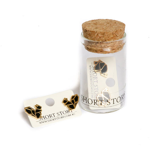 Origami Stencil Stud Earrings - Black Squirrel