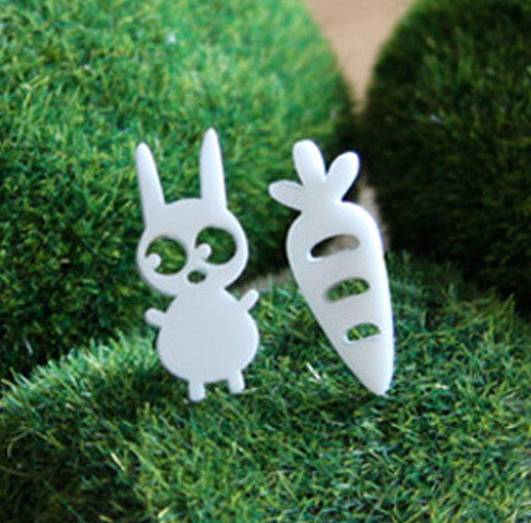 Snow Bunny and Carrot Stud Earrings