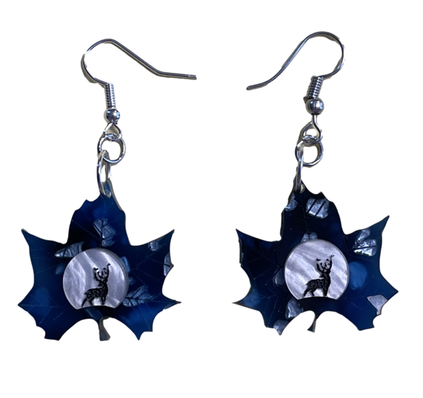 Midnight Deer Leaf Earrings