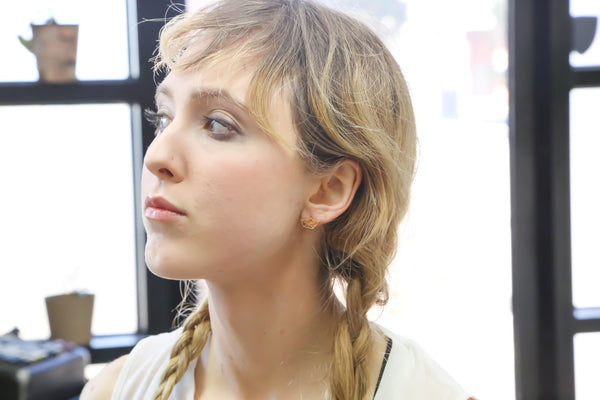 Origami Stencil Stud Earrings - Gold Boat