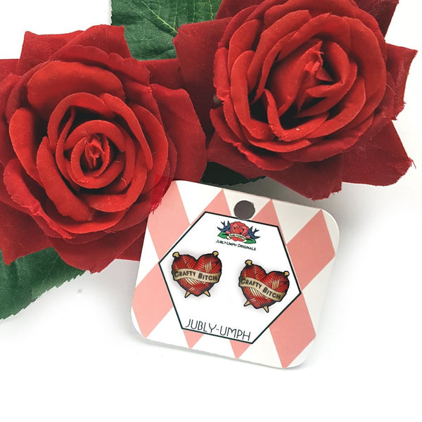 Crafty Bitch Yarn Heart Studs