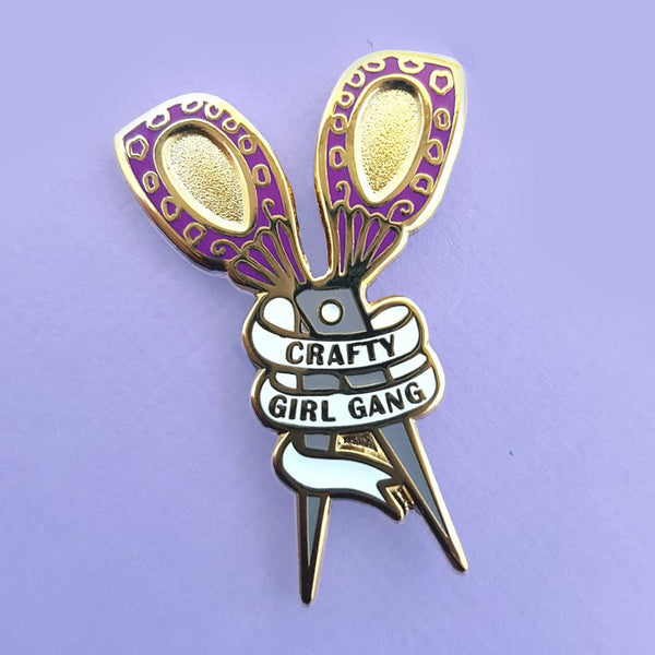 Crafty Girl Gang Scissors Lapel Pin - Purple
