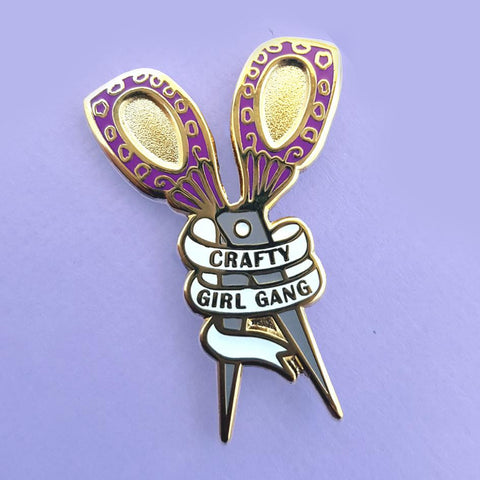 Crafty Girl Gang Scissors Lapel Pin - Purple
