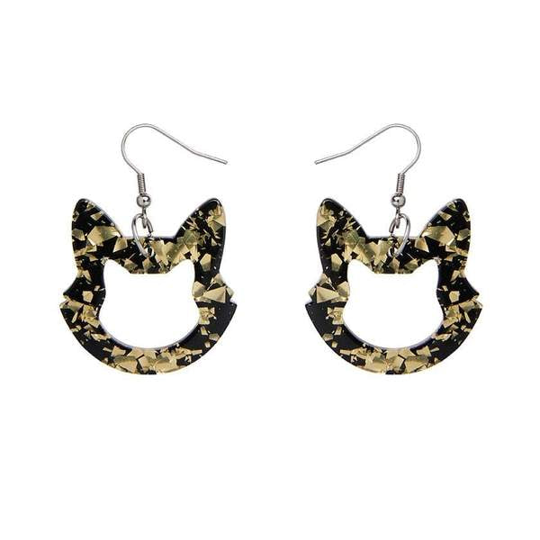 Cat Head Chunky Glitter Resin Drop Earrings - Yellow