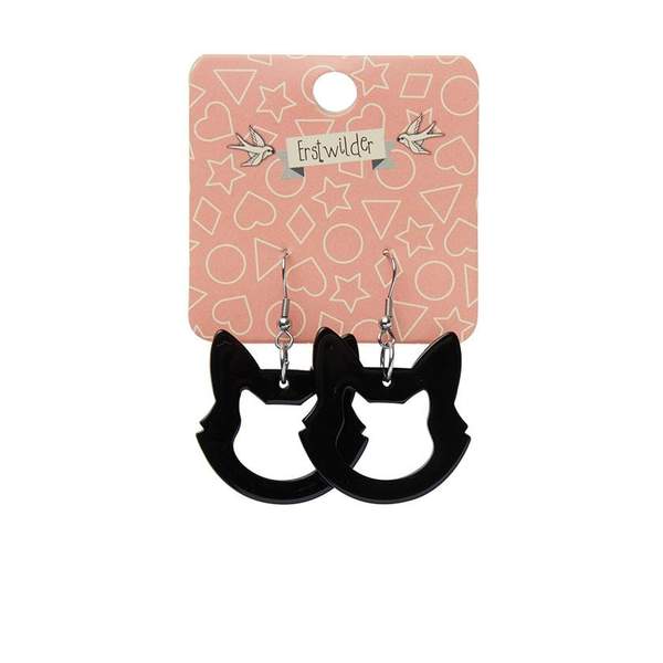 Cat Head Solid Resin Drop Earrings - Black