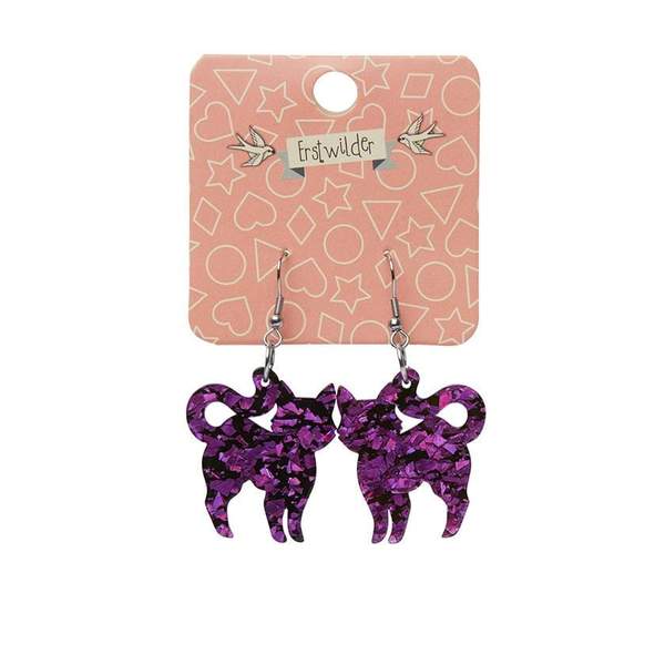 Cat Chunky Glitter Resin Drop Earrings - Purple