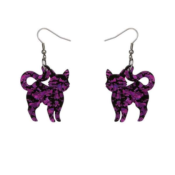 Cat Chunky Glitter Resin Drop Earrings - Purple