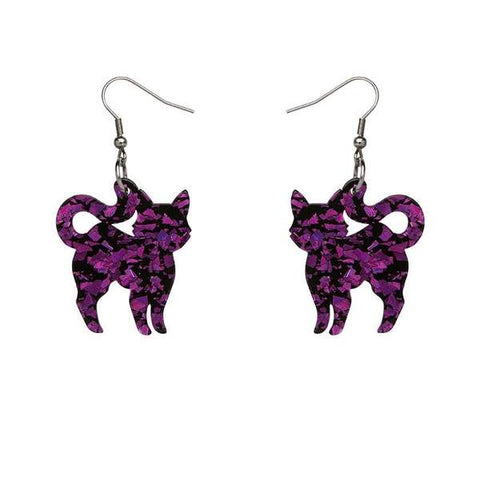 Cat Chunky Glitter Resin Drop Earrings - Purple