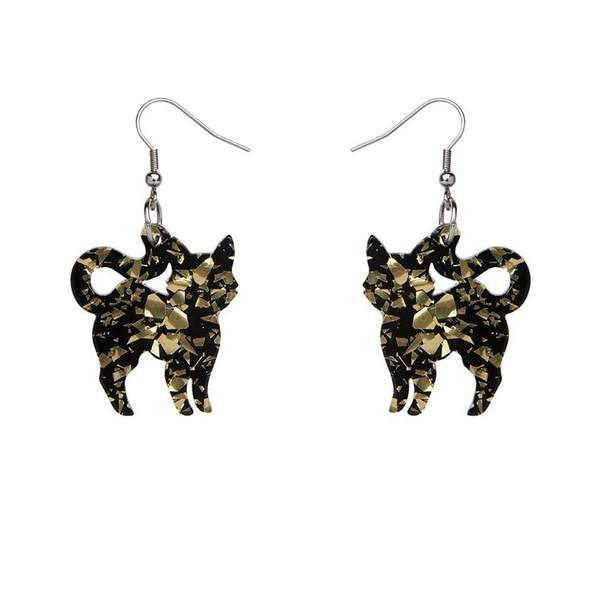 Cat Chunky Glitter Resin Drop Earrings - Yellow
