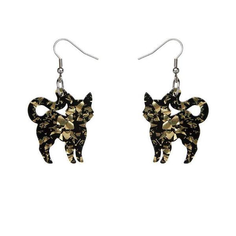 Cat Chunky Glitter Resin Drop Earrings - Yellow