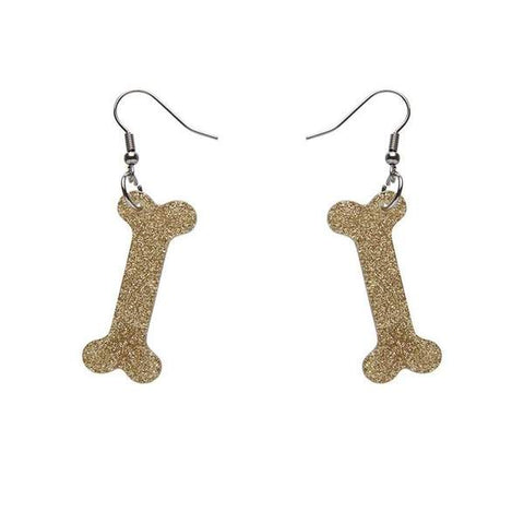 Bones Glitter Resin Drop Earrings - Gold