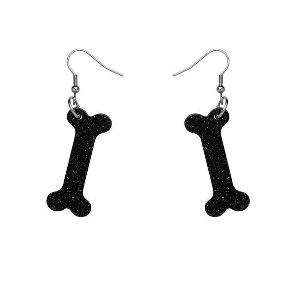 Bones Glitter Resin Drop Earrings - Black