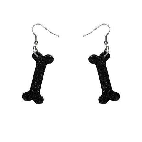 Bones Glitter Resin Drop Earrings - Black