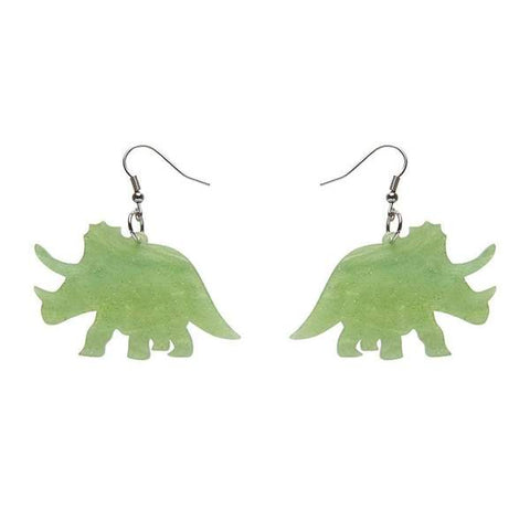 Triceratops Ripple Glitter Resin Drop Earrings - Lime