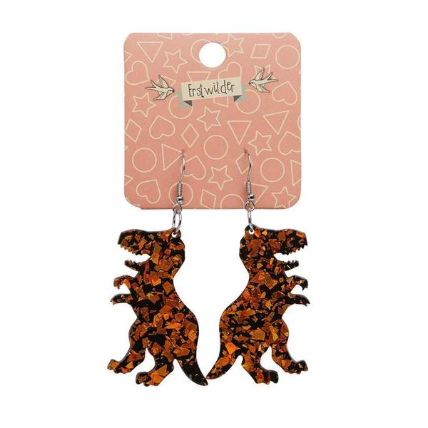Tyrannosaurus Chunky Glitter Resin Drop Earrings - Orange