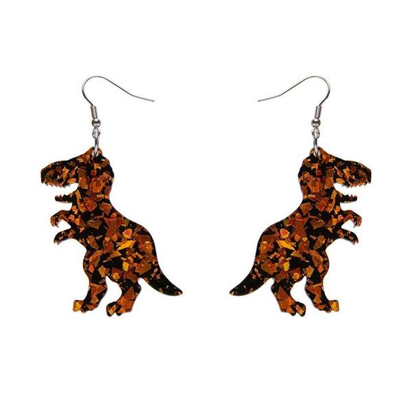 Tyrannosaurus Chunky Glitter Resin Drop Earrings - Orange