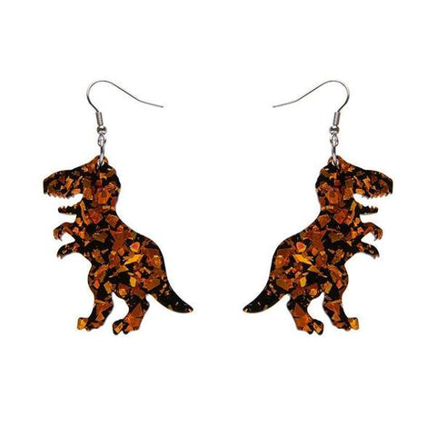 Tyrannosaurus Chunky Glitter Resin Drop Earrings - Orange