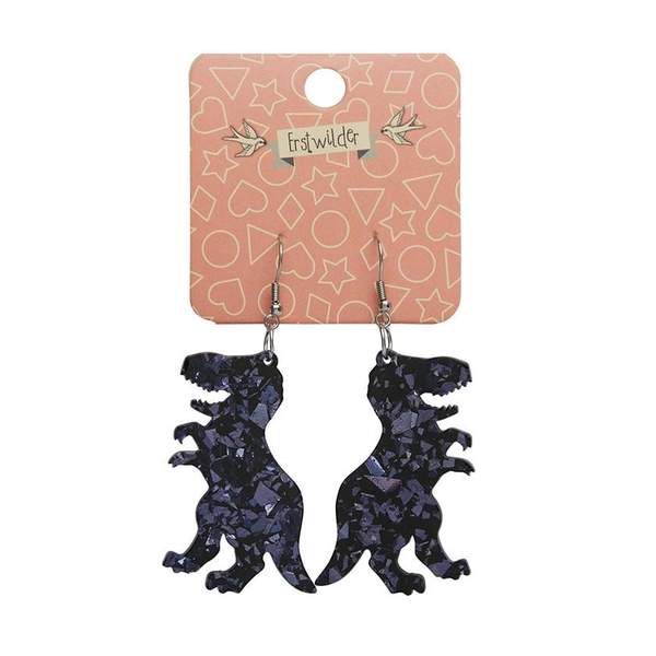 Tyrannosaurus Chunky Glitter Resin Drop Earrings - Black