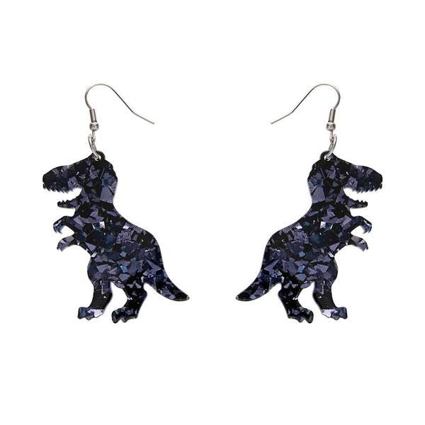 Tyrannosaurus Chunky Glitter Resin Drop Earrings - Black