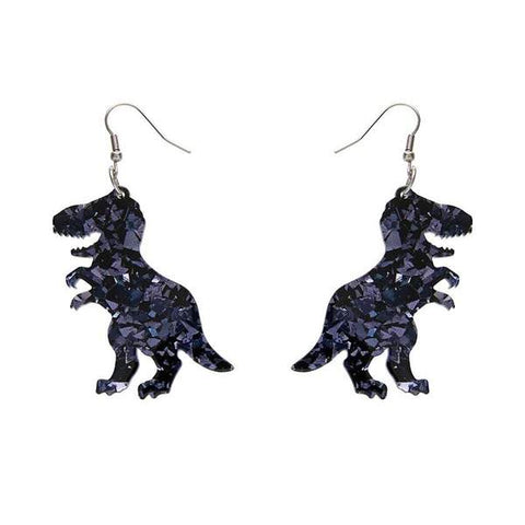 Tyrannosaurus Chunky Glitter Resin Drop Earrings - Black