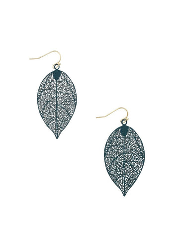 Dark Green Leaf Earrings