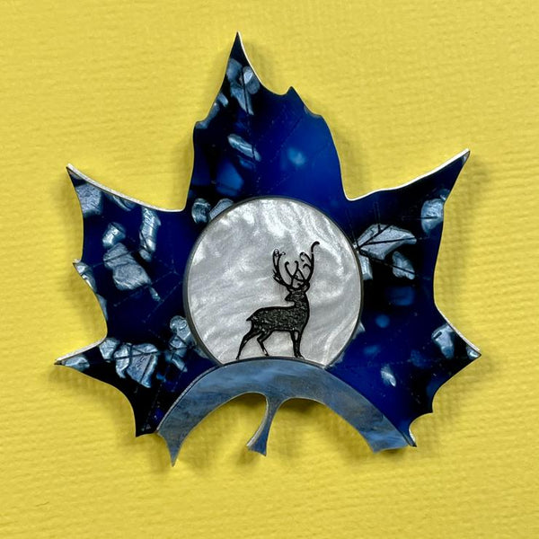 Midnight Deer Leaf Brooch