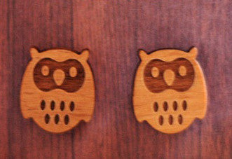 Wooden Owl Stud Earrings
