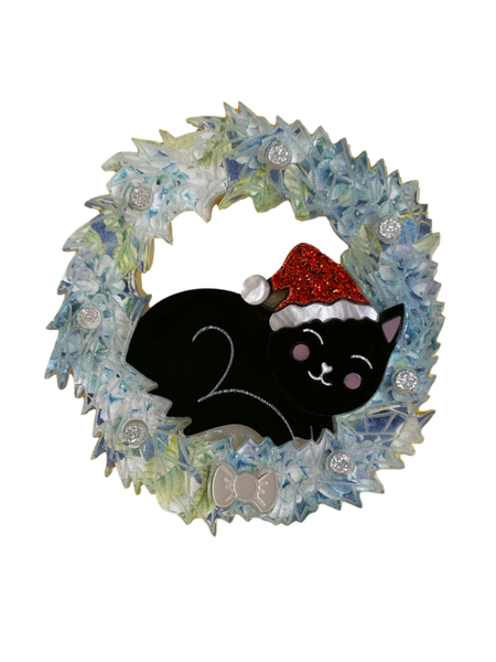Max the Christmas Black Kitty Brooch