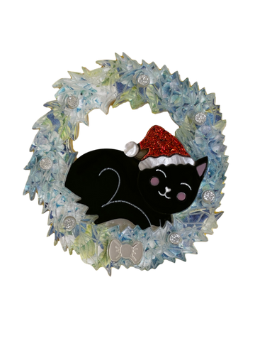 Max the Christmas Black Kitty Brooch