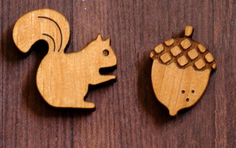 Wooden Squirrel Stud Earrings
